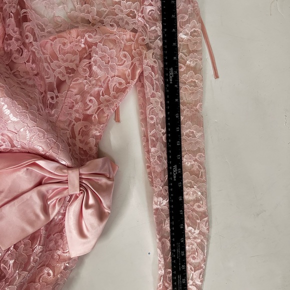 Vtg Alfred Angelo Party Dress Lace Pink Big Bow Puff Sleeve Back Open Womens S/M - Picture 6 of 15